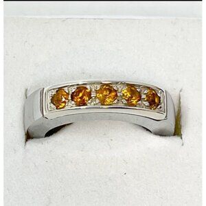 Gabrielle Bruni 925 Sterling Silver & Stainless Steel Citrine Band Ring Size 6